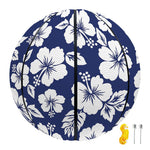 White Blue Hibiscus Floral Pattern Print Basketball