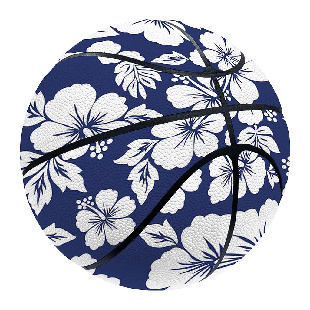 White Blue Hibiscus Floral Pattern Print Basketball
