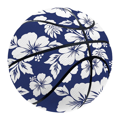 White Blue Hibiscus Floral Pattern Print Basketball