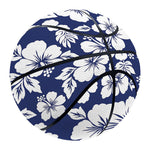 White Blue Hibiscus Floral Pattern Print Basketball