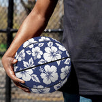 White Blue Hibiscus Floral Pattern Print Basketball
