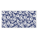 White Blue Hibiscus Floral Pattern Print Beach Towel