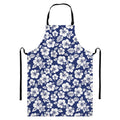 White Blue Hibiscus Floral Pattern Print Bib Apron With Pocket