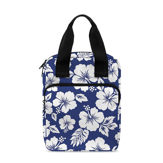 White Blue Hibiscus Floral Pattern Print Bible Tote Bag