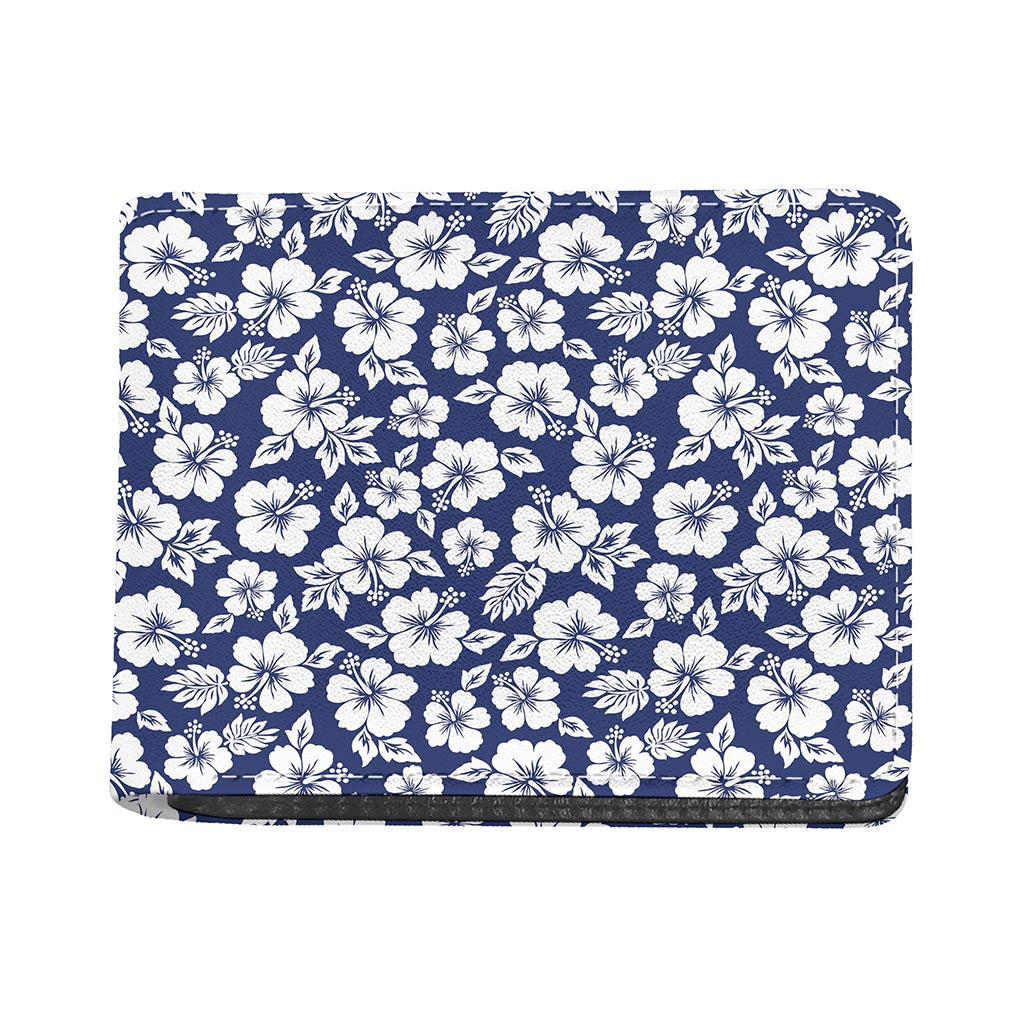 White Blue Hibiscus Floral Pattern Print Bifold Wallet