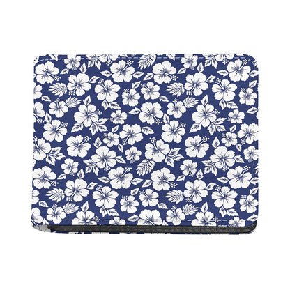 White Blue Hibiscus Floral Pattern Print Bifold Wallet