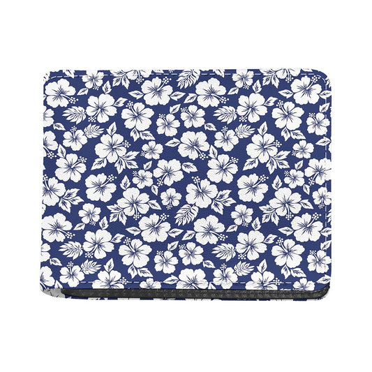 White Blue Hibiscus Floral Pattern Print Bifold Wallet