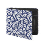 White Blue Hibiscus Floral Pattern Print Bifold Wallet