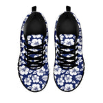 White Blue Hibiscus Floral Pattern Print Black Running Shoes
