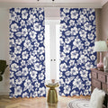 White Blue Hibiscus Floral Pattern Print Dimout Pencil Pleat Curtains