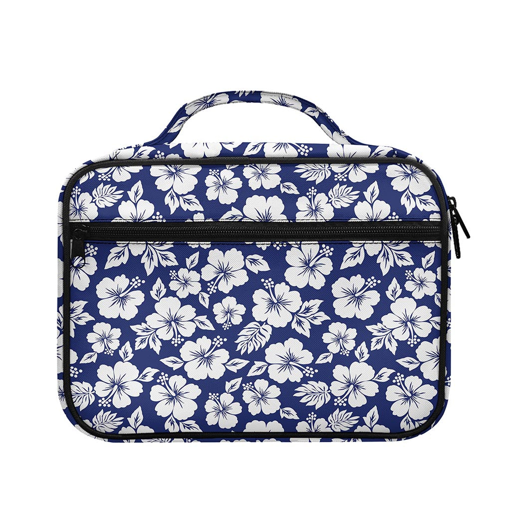White Blue Hibiscus Floral Pattern Print Briefcase Bible Bag