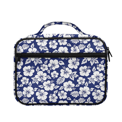 White Blue Hibiscus Floral Pattern Print Briefcase Bible Bag