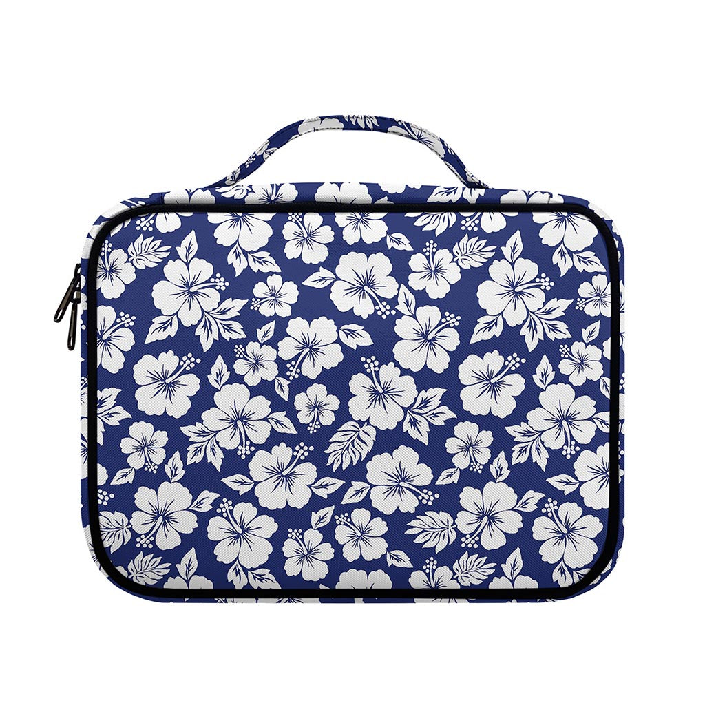 White Blue Hibiscus Floral Pattern Print Briefcase Bible Bag
