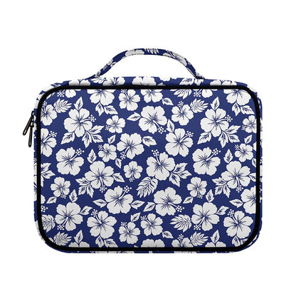 White Blue Hibiscus Floral Pattern Print Briefcase Bible Bag