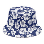 White Blue Hibiscus Floral Pattern Print Bucket Hat