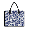 White Blue Hibiscus Floral Pattern Print Canvas Tote Bag