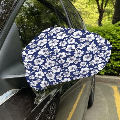 White Blue Hibiscus Floral Pattern Print Car Side Mirror Covers
