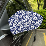 White Blue Hibiscus Floral Pattern Print Car Side Mirror Covers