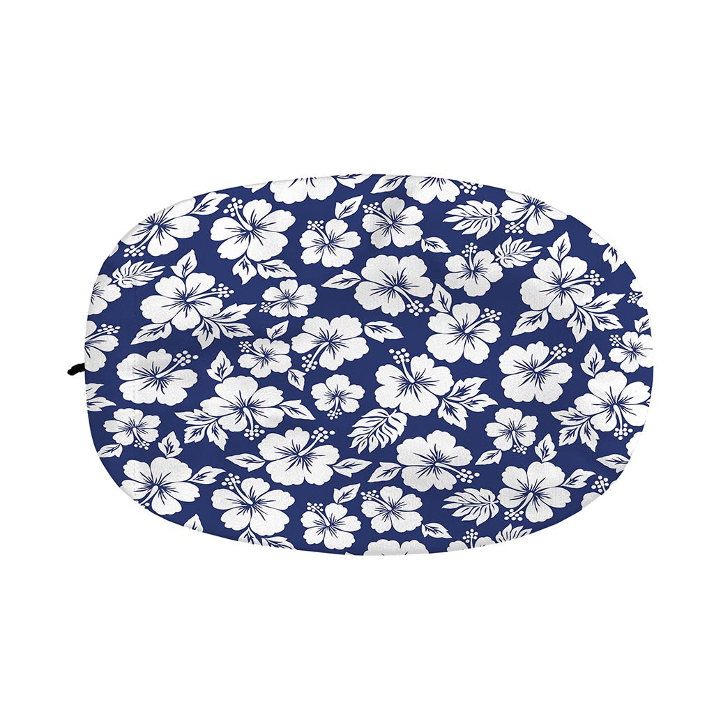 White Blue Hibiscus Floral Pattern Print Car Side Mirror Covers