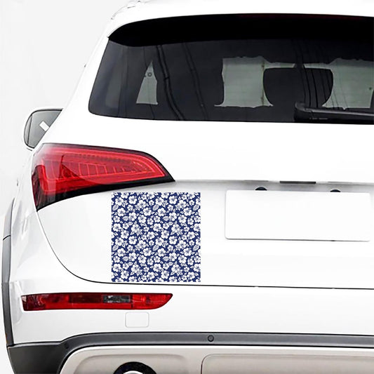 White Blue Hibiscus Floral Pattern Print Car Sticker