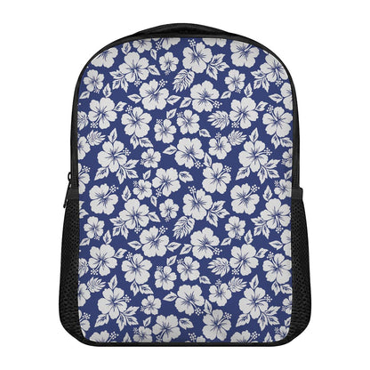White Blue Hibiscus Floral Pattern Print Casual Backpack