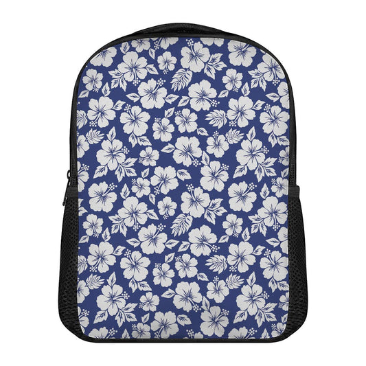 White Blue Hibiscus Floral Pattern Print Casual Backpack