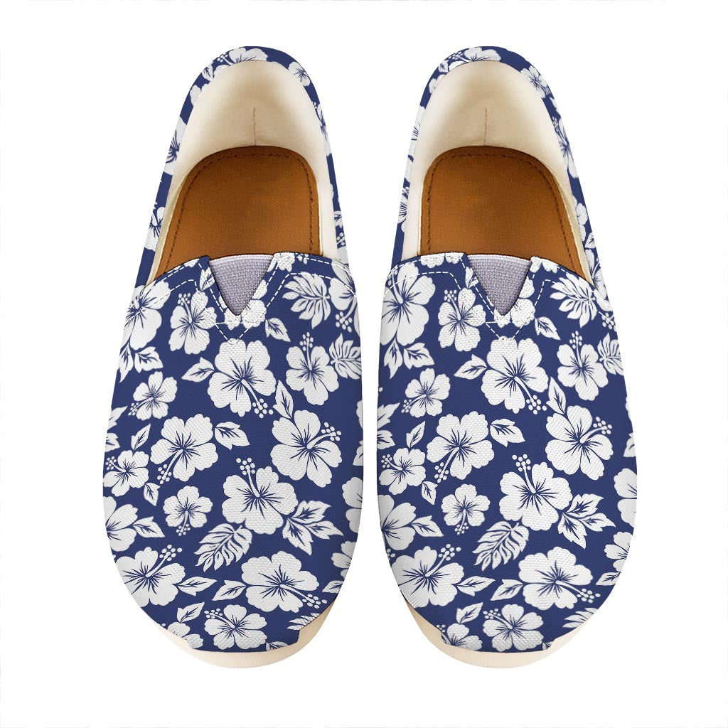 White Blue Hibiscus Floral Pattern Print Casual Shoes