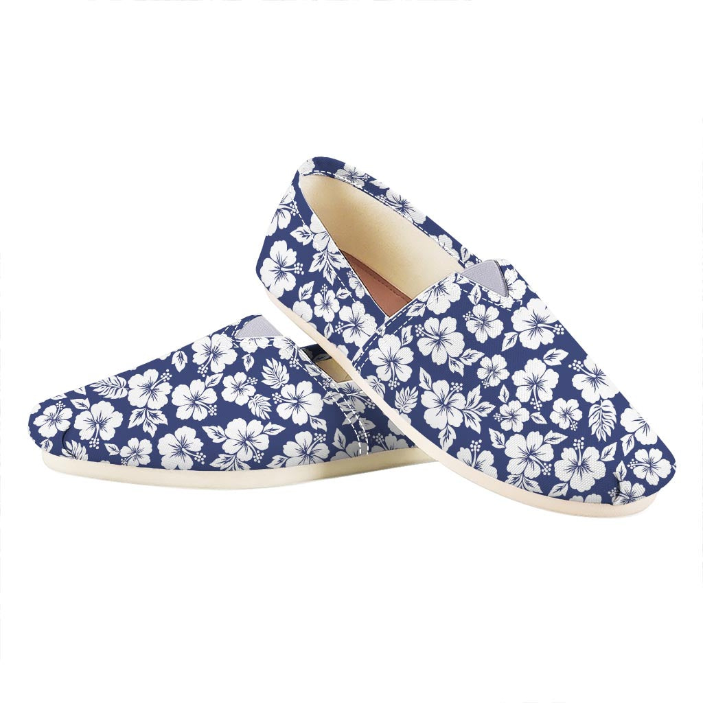 White Blue Hibiscus Floral Pattern Print Casual Shoes