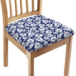 White Blue Hibiscus Floral Pattern Print Chair Cushion Cover