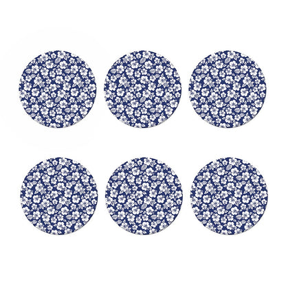 White Blue Hibiscus Floral Pattern Print Coaster Set