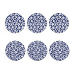 White Blue Hibiscus Floral Pattern Print Coaster Set