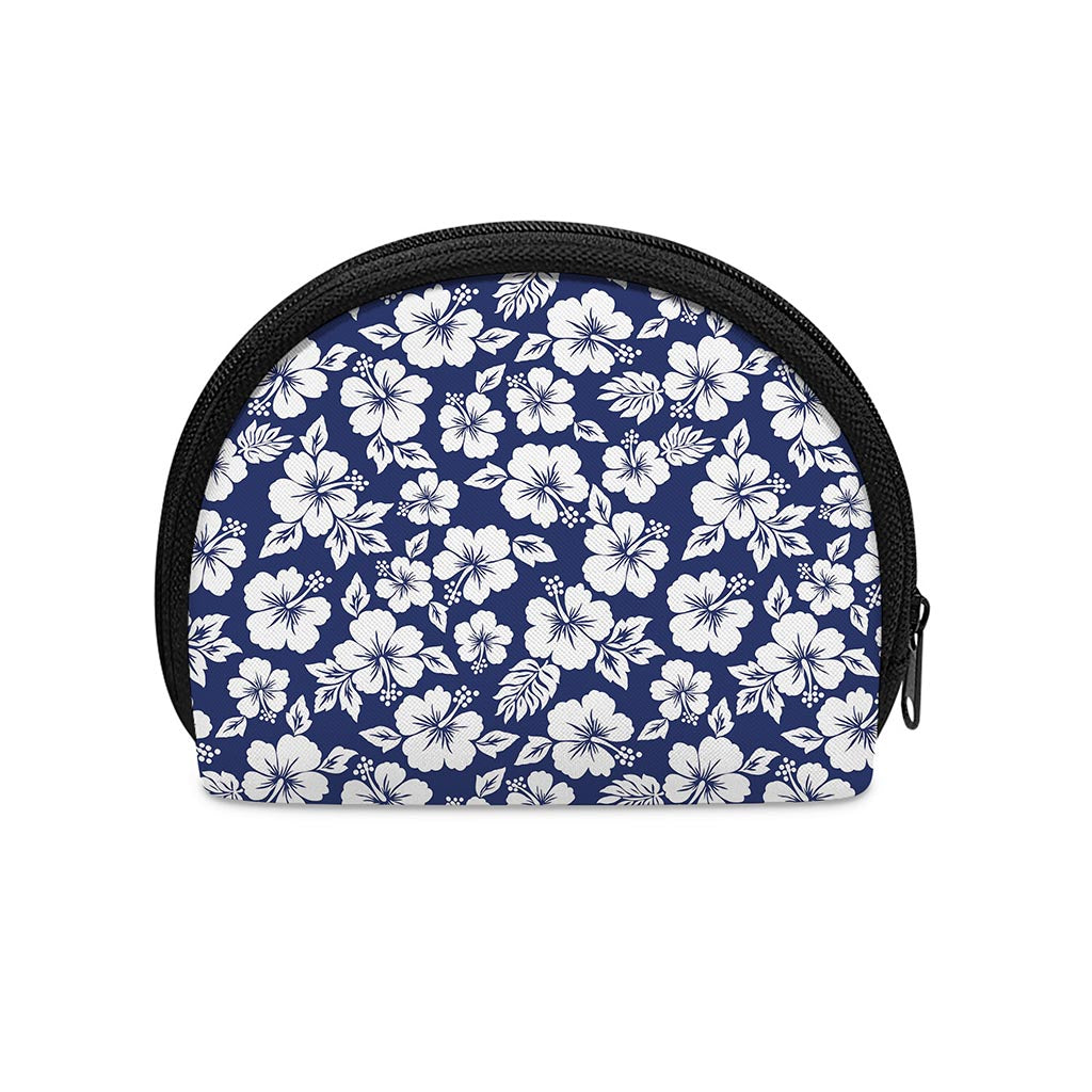 White Blue Hibiscus Floral Pattern Print Coin Purse
