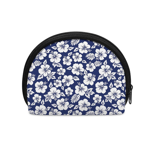 White Blue Hibiscus Floral Pattern Print Coin Purse