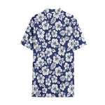 White Blue Hibiscus Floral Pattern Print Cotton Hawaiian Shirt