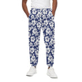 White Blue Hibiscus Floral Pattern Print Cotton Sweatpants