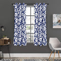 White Blue Hibiscus Floral Pattern Print Grommet Curtain Panels