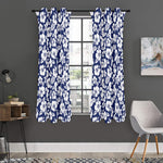White Blue Hibiscus Floral Pattern Print Curtain