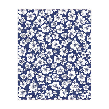 White Blue Hibiscus Floral Pattern Print Curtain
