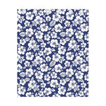 White Blue Hibiscus Floral Pattern Print Curtain