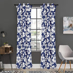 White Blue Hibiscus Floral Pattern Print Curtain
