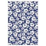 White Blue Hibiscus Floral Pattern Print Curtain