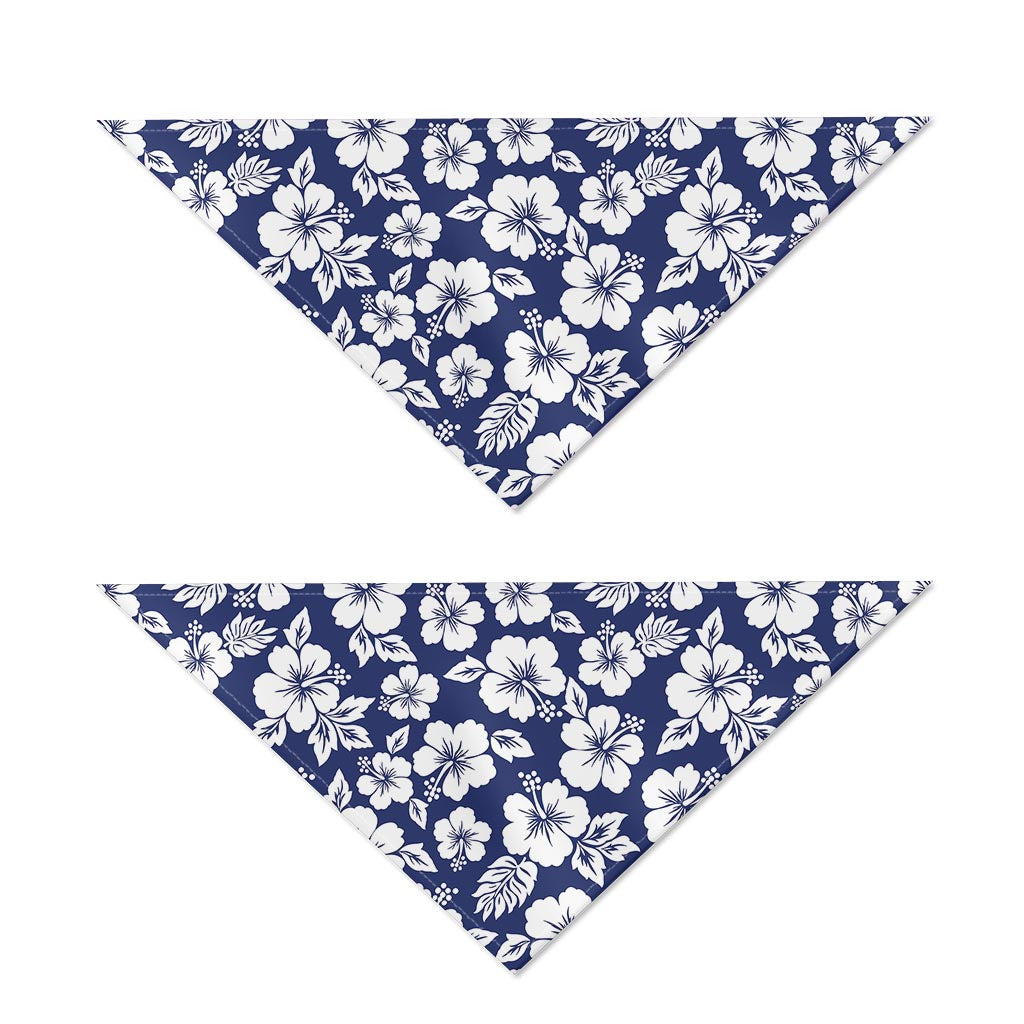 White Blue Hibiscus Floral Pattern Print Dog Bandana