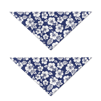 White Blue Hibiscus Floral Pattern Print Dog Bandana