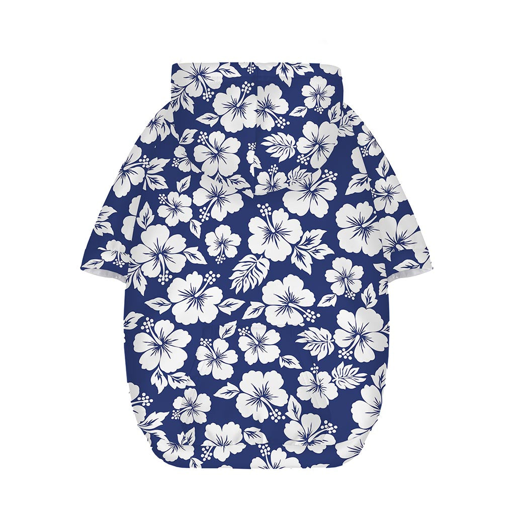 White Blue Hibiscus Floral Pattern Print Dog Zip Up Hoodie