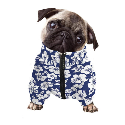 White Blue Hibiscus Floral Pattern Print Dog Zip Up Jacket