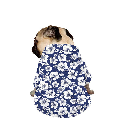 White Blue Hibiscus Floral Pattern Print Dog Zip Up Jacket