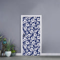 White Blue Hibiscus Floral Pattern Print Door Sticker