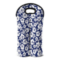 White Blue Hibiscus Floral Pattern Print Double Neoprene Wine Tote