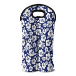 White Blue Hibiscus Floral Pattern Print Double Neoprene Wine Tote