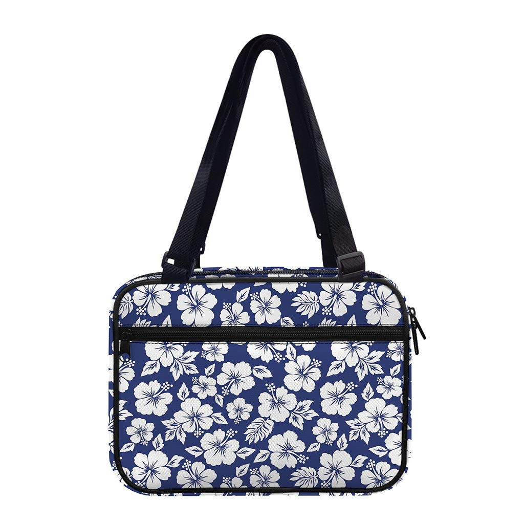 White Blue Hibiscus Floral Pattern Print Double Strap Bible Bag